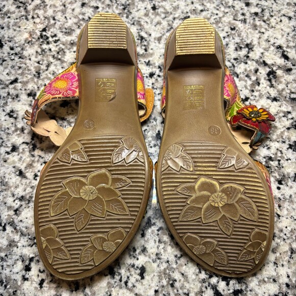 L’Artiste Spring Step Floral Leather Sandals Sz38 Boho Colored Slides - Picture 7 of 9